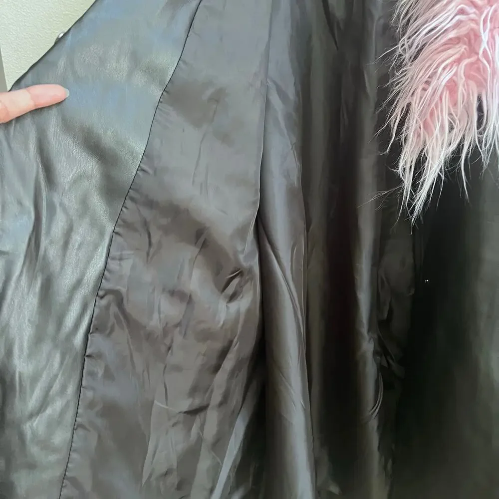 ASOS DESIGN Brog‎ Cuff Faux Leather Black & Pink 70’s Retro Jacket Women's US 14